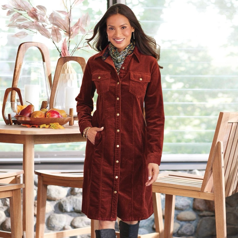 WORN ONCE North Style Fine-Wale Corduroy Shirt Dress